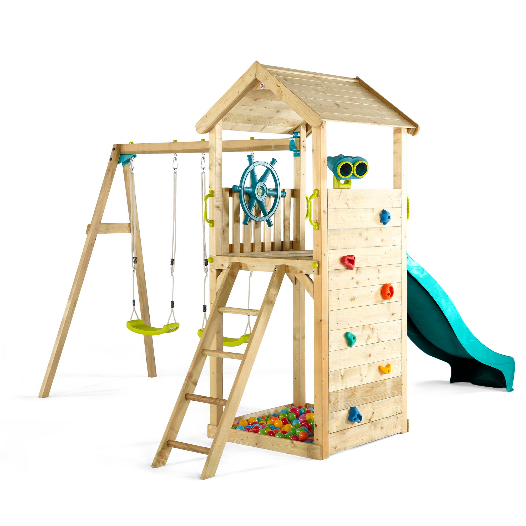 Plum lookout tower wooden climbing frame with deals swings
