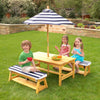 Outdoor Table and Bench Set with Cushions and Umbrella – Navy - Outdoor Hideaway - KidKraft - Outdoor Furniture